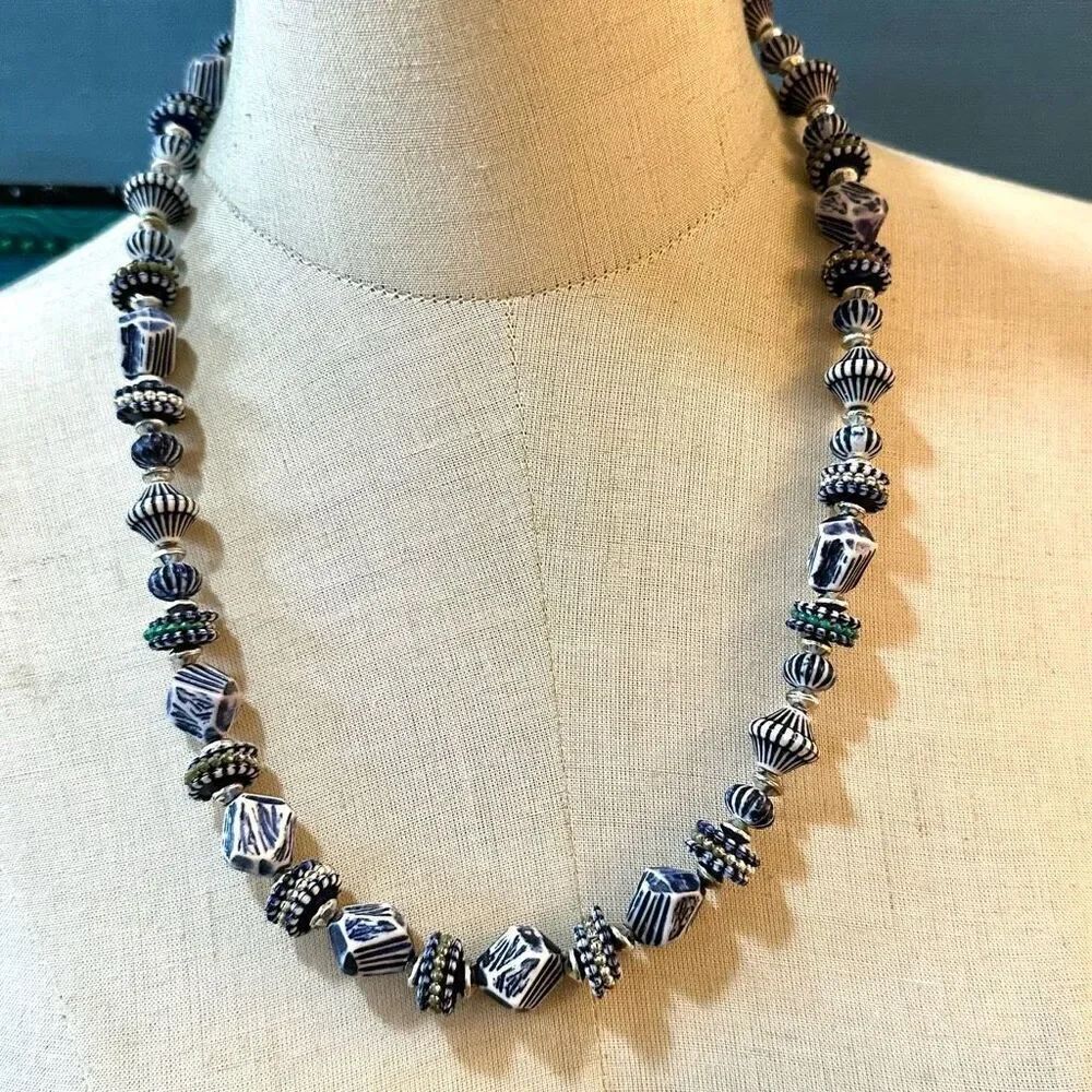 Blue beaded long necklace